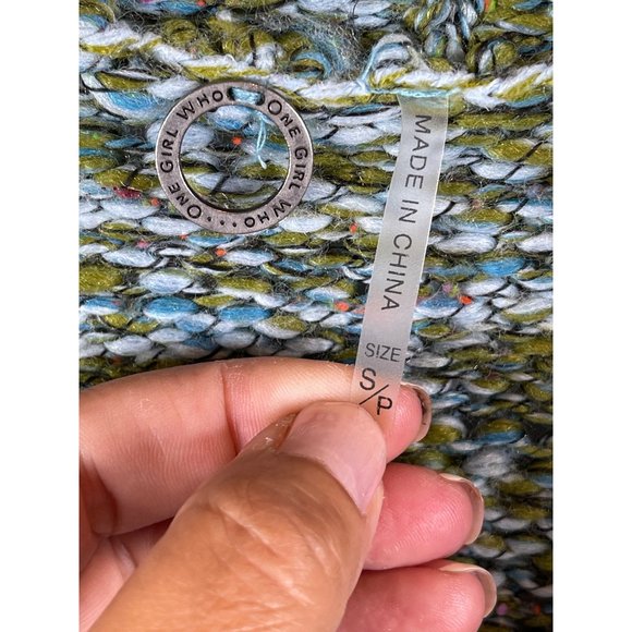 Anthropologie One Girl Who Green Chunky Open Cardigan w Flare Sleeves Size S - Picture 5 of 7